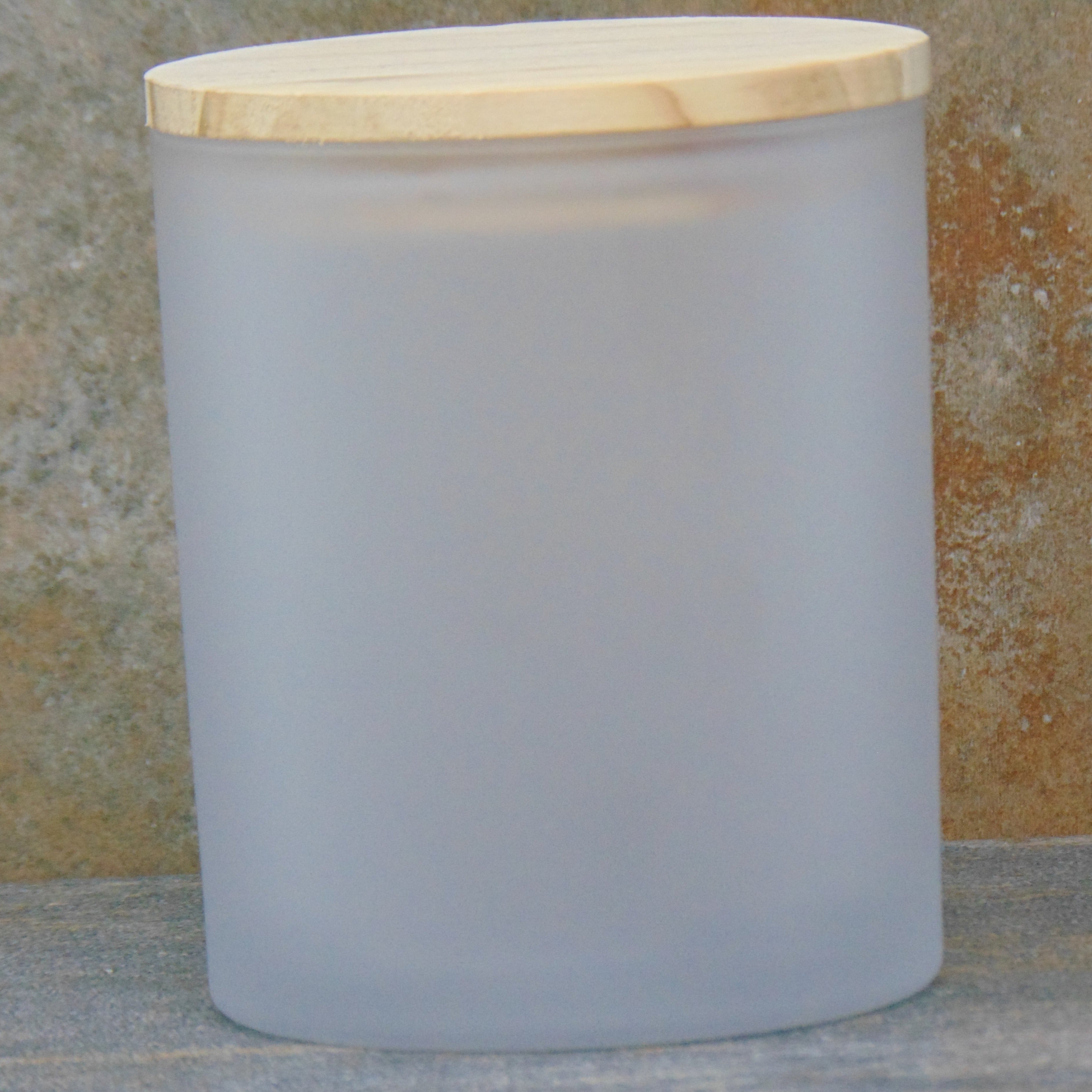 Frosted glass candle jar with wood lid white glass candle vessels